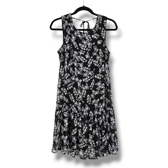 Calvin Klein Floral Print Dress Sleeveless Tie Back‎ Casual Black Size 10 - Picture 1 of 12